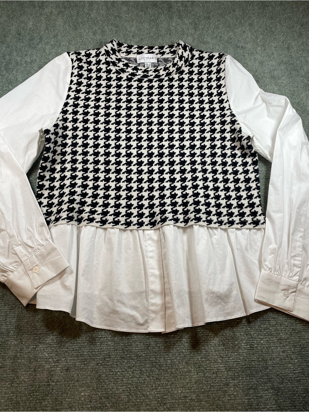 Lucy‎ Paris Black & White Houndstooth Knit Top